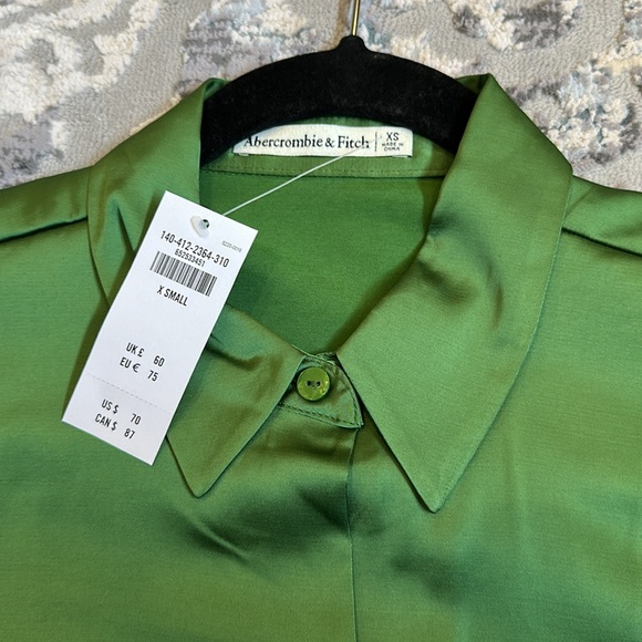 NWT Abercrombie Long-Sleeve Satin Button-Up Shirt - Picture 10 of 14